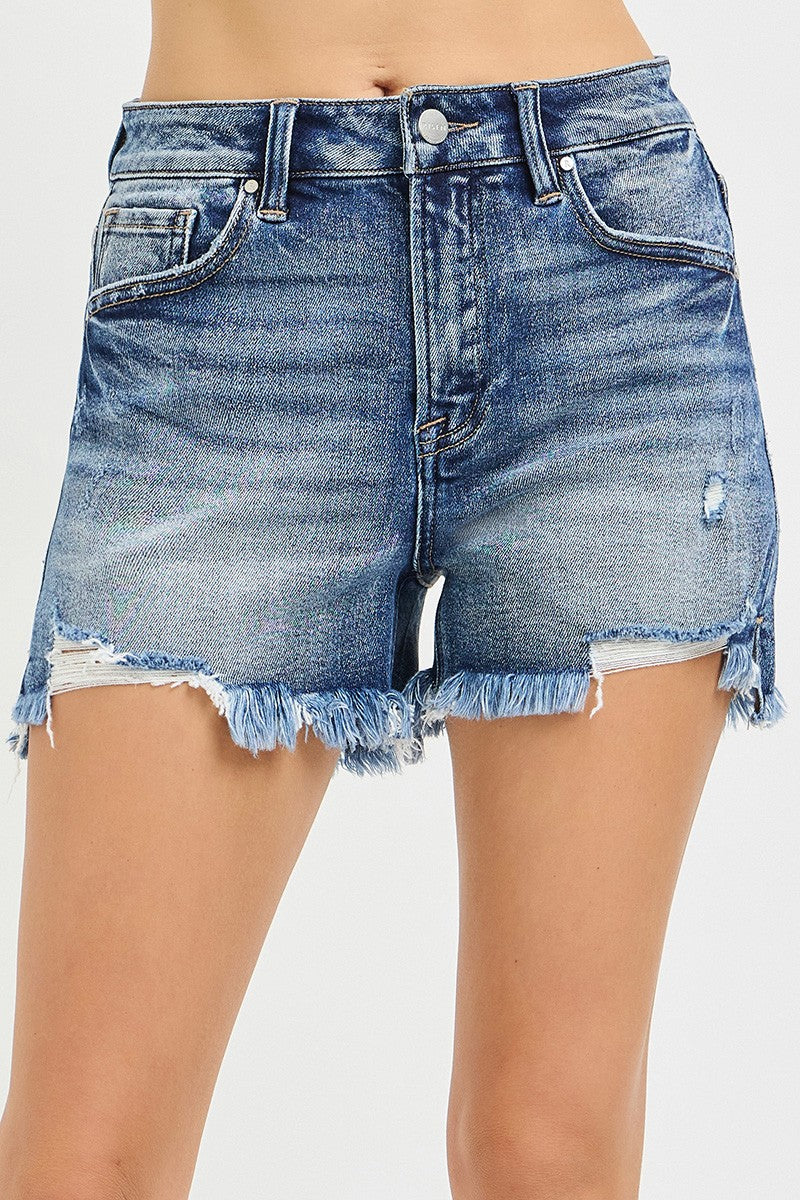 RISEN Distressed Step Side Hem Shorts