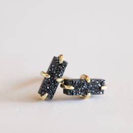 Druzy Bar Studs - Rose Gold, White, Black