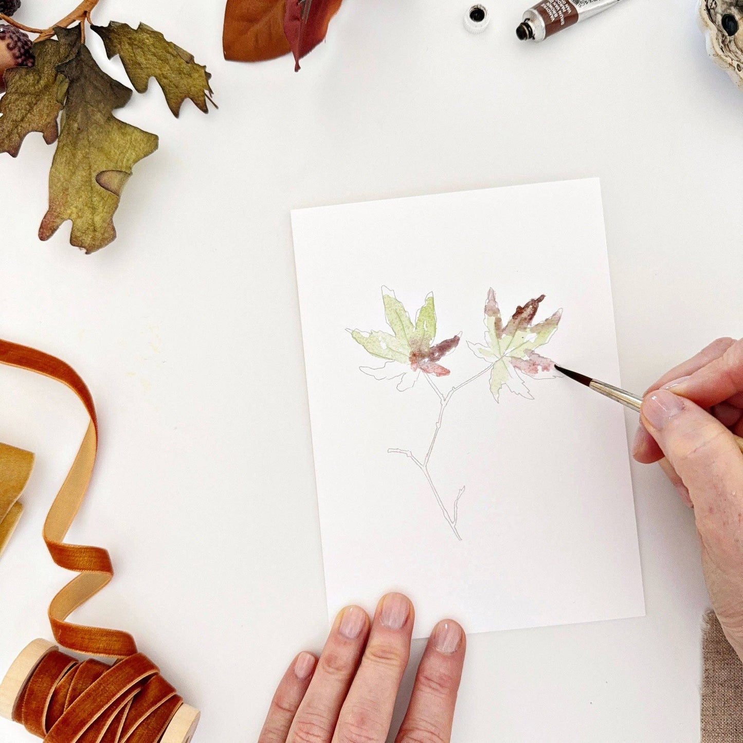 Fall Leaves Paintable Notecards