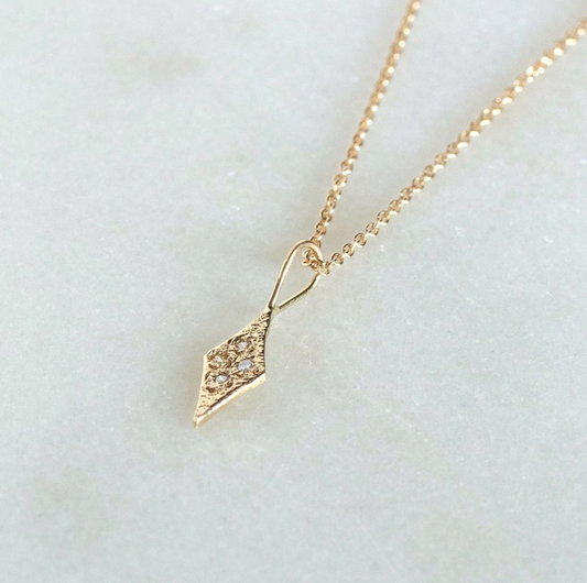 Small Frosted Diamond Spear 14K Gold Necklace by Rebecka Froberg