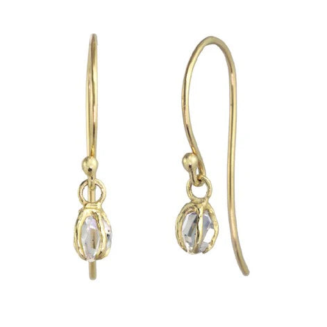 Tiny Herkimer Diamond 14K Gold Dangle Earrings by Rebecka Froberg