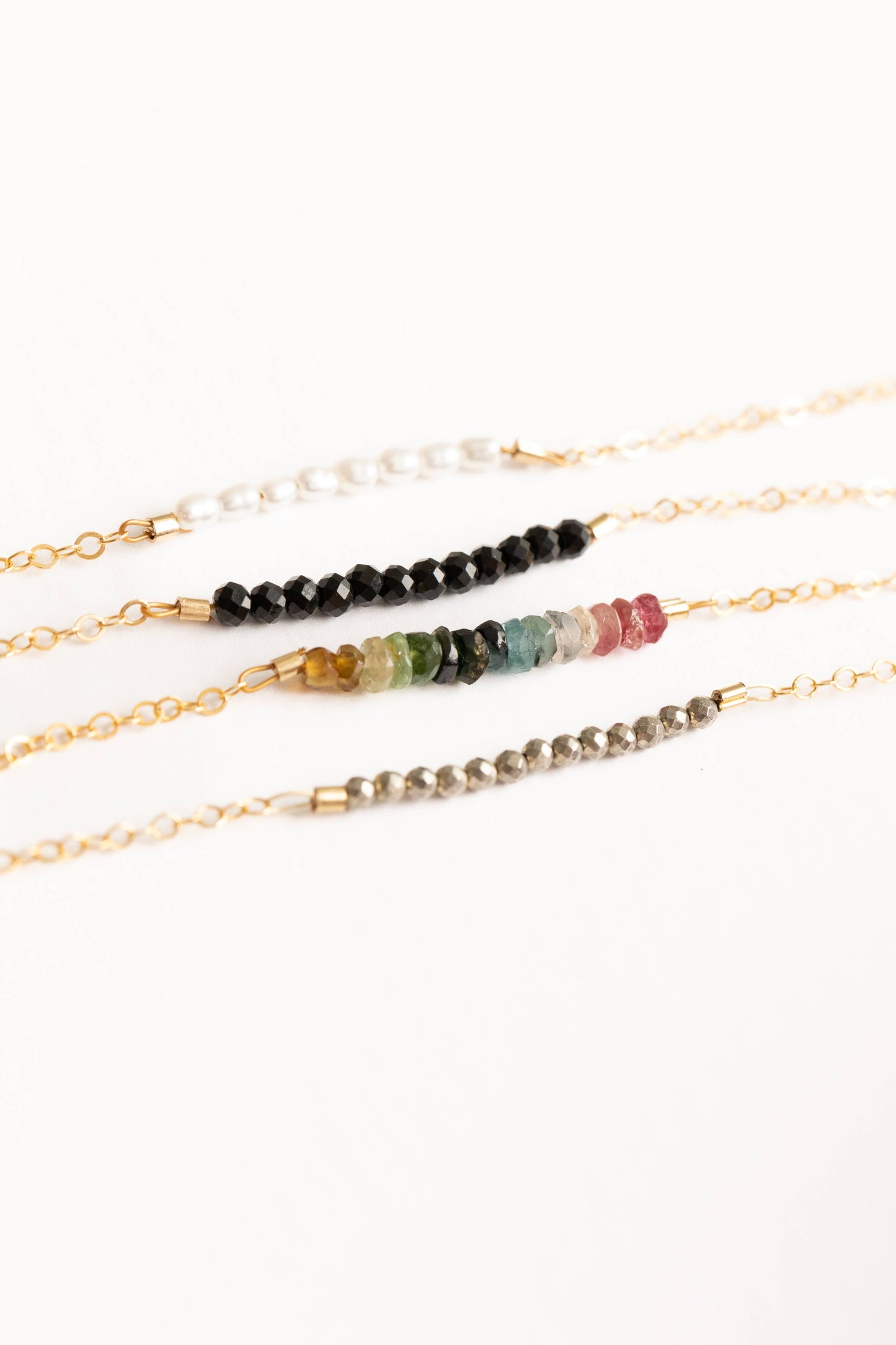 Dainty Gemstone Bar Pendant Bracelet