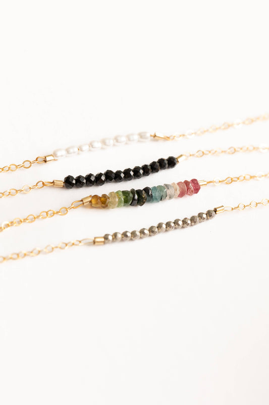 Dainty Gemstone Bar Pendant Bracelet